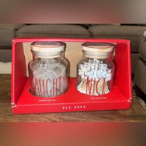 NWT Rae Dunn Red Naughty/Nice Gift Jar Christmas/Holiday Hair Ties/Cotton Swabs
